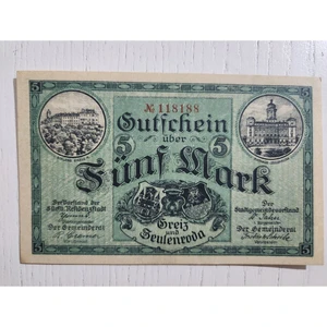 Edi Antik 1918 Alman 5 Mark Temiz. Orijinal Dönemine Ait
