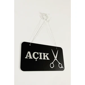 Açık/ Kapalı Kapı Tabelası - Berber, Kuaförler ve Terziler Için Gümüş Yazılı