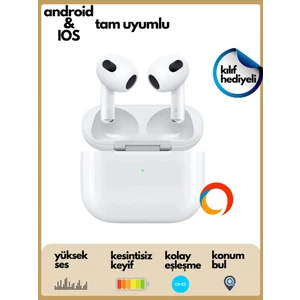Beyaz 3. Nesil Uyumlu Ios Ios - Android - Xiaomi Uyumlu Bluetooth 5.0 Kulakiçi Kulaklık