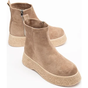 Dilimler Ayakkabı Kadın Bot Vizon Kalın Taban Süet Bağsız Yüzüdüz