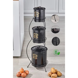 3 Katlı Standlı Metal Beyaz Patates Soğan Sarımsak Saklama Kovası - Sebzelik Mutfak Düzenleyici