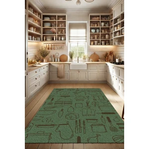 The Reef Design Mutfak Eşyaları Desenli Yeşil Lekelere Dayanıklı Dokuma Tabanlı Kaymaz Dijital Baskılı Mutfak Halısı