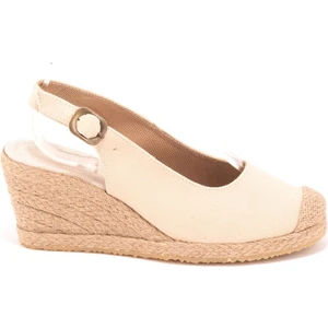 Gerçek Elişi Arkadan Bantlı Topuğu Açık Burnu Hasırlı Keten Espadril Dolgu Topuk Handmade