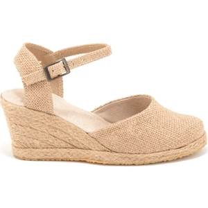 Star Tombis Elişi Topuğu Açık Bilekten Bantlı Dolgu Topuk Keten Hasır Espadril Handmade