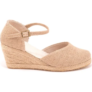 Star Tombis Elişi Bilekten Bantlı Topuğu Açık Keten Espadril Dolgu Topuk Handmade