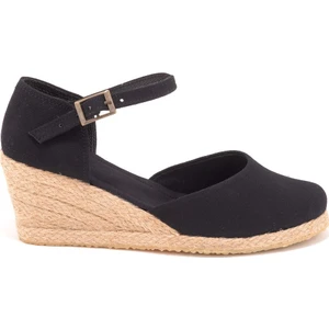 Star Tombis Elişi Topuğu Kapalı Bilekten Bantlı Keten Espadril Dolgu Topuk Handmade