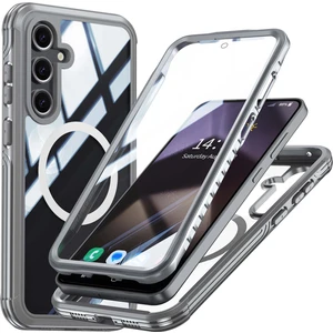 Samsung Galaxy S24 Fe Manyetik Kılıf Pc+Tpu Telefon Kapağı Temperli Cam Ekran Filmi-Gri (Yurt Dışından)