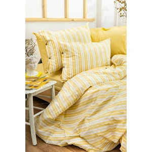 Doğal Ipliği Boyalı Çift Kişilik Pamuklu Nevresim Takımı 4 Parça Kutulu Duvet Cover Set (Lastikli Çarşaf)