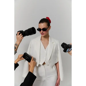 Kruvaze Crop Blazer Ceket Ekru