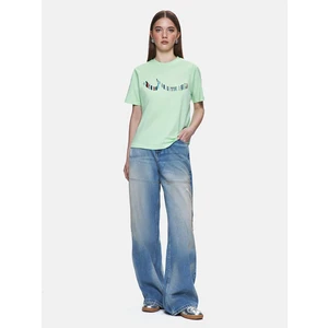 Kadın  Baskılı Kısa Kollu Sıgnlı Regular Yeşil T-shırt