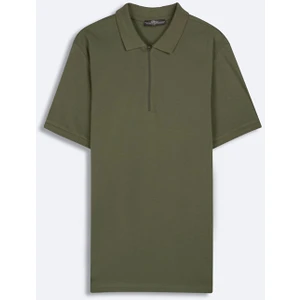 Erkek Polo Yaka Fermuarlı Kısa Kollu Regular Yeşil T-shırt