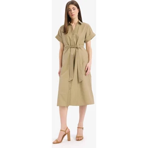 A Kesim Gömlek Yaka Kuşaklı Poplin Kısa Kollu Midi Elbise E6489AX25SP