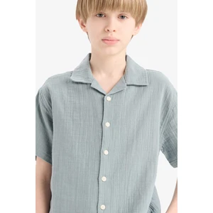 Erkek Çocuk Oversize Geniş Kalıp Polo Yaka Müslin Kısa Kollu Gömlek W3239A625HS