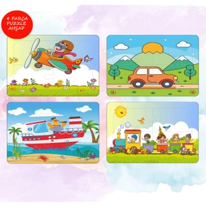 Ahşaptan Düşler 4 Adet 16 Parça Araçlar Ahşap Puzzle Eğlenceli Yapboz