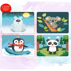 Ahşaptan Düşler 4 Adet 16 Parça Eğlenceli Hayvan Temalı Ahşap Puzzle