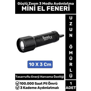 Kompakt Kamp Avcı Balıkçı Deprem Enerji Tasarrufu 3 Modlu Beyaz Işık Pilli Güçlü Zoom Mini El Feneri