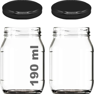190 ml Metal Siyah Kapaklı Konserve Kavanozu 190 cc Şeffaf Bebek Mama Kavanoz 2 Adet