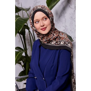 Siyah Etnik Çiçekli Royal Şal