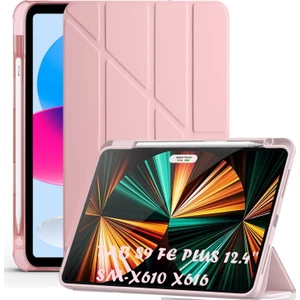 M.TK Moveteck Samsung Galaxy Tab S9 Fe+ Plus 12.4 Inç SM-X610 Tablet Kılıfı Kalem Yuvalı Bölmeli Akıllı Yumuşak Silikon Kılıf Uyku Modlu