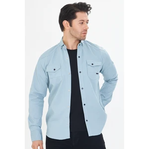 Erkek Mint Slim Fit Dar Kalıp Çift Cepli Pamuklu Kot Gömlek