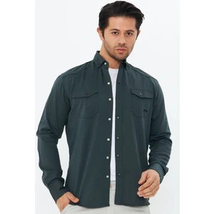 Erkek Neft Slim Fit Dar Kalıp Çift Cepli Pamuklu Kot Gömlek