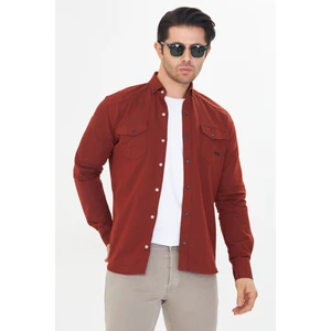 Erkek Kiremit Slim Fit Dar Kalıp Çift Cepli Pamuklu Kot Gömlek