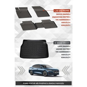 Focus 4/5 2019+ Sedan Uyumlu 4.5d Premium Havuzlu Paspas ve Liner Marka 3D Bagaj Havuzu