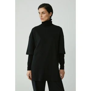 Ethiquet Vivian Kadın Interlok Oversize Yuvarlak Yaka Siyah Büyük Beden T-Shirt