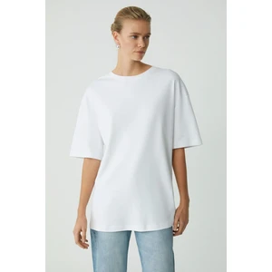 Modest Vıvıan Kadın %100 Organik Pamuklu Oversize Fit Bisiklet Yaka Basic Ekru Büyük Beden T-shirt
