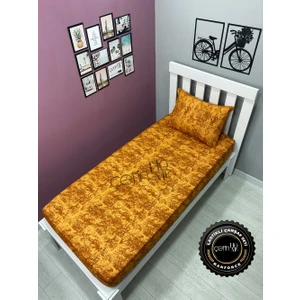 Çetin Home Kumaş Lastikli Çarşaf Seti Tek Kişilik 3 Ebat Gölge Kehribar 120 x 200
