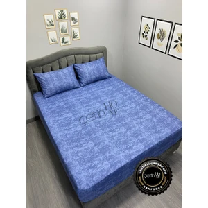 Çetin Home Kumaş Lastikli Çarşaf Seti Çift Kişilik ve Battal Boy Gölge Indigo 160 x 200