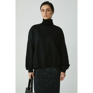Modest Barborabb Kadın Relaxed Içi Polarlı Yumuşacık Comfort Fit Siyah Büyük Beden Sweatshirt