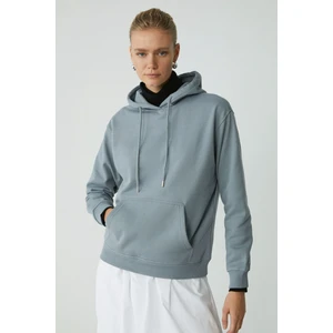 Modest Abelia Kadın Içi Polarlı Yumuşacık Kalın Kumaşlı Kapüşonlu Comfort Fit Mavi Sweatshirt