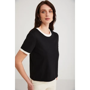 Modest Ashley Kadın %100 Organik Pamuk Regular Fit Normal Kalıp Bisiklet Yaka Siyah T-shirt