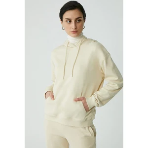 Modest Abelıa Kadın Pamuklu Içi Polarlı Yumuşacık Kalın Kumaşlı Kapüşonlu Örme Vanilya Sweatshirt