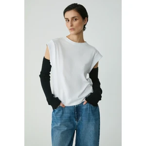 Modest Lorı Kadın 100% Pamuk Sıfır Kol Yuvarlak Yaka Standart Boy Örme Beyaz T-shirt