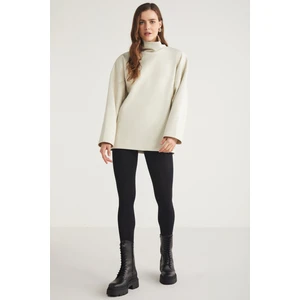 Modest Hermıone Kadın %100 Organik Pamuklu Boğazlı Yaka Flare Kol Açık Bej Sweatshirt