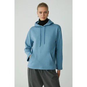 Pıper Kadın Içi Polarlı Yumuşacık Comfort Fit Kapüşonlu Kanguru Cepli Mavi Sweatshirt