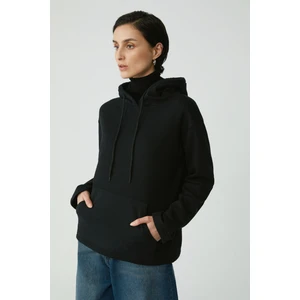 Modest Pıper Kadın Içi Polarlı Yumuşacık Comfort Fit Kapüşonlu Kanguru Cepli Siyah Sweatshirt