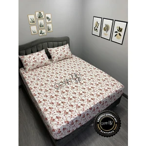 Çetin Home Kumaş Lastikli Çarşaf Seti Çift Kişilik ve Battal Boy Gardenya Kırmızı 160 x 200