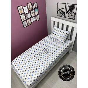 Çetin Home Kumaş Lastikli Çarşaf Seti Tek Kişilik 3 Ebat Yıldız Mavi 100 x 200