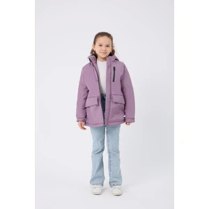 Kız Çocuk Lila Kürklü Su ve Rüzgar Geçirmez Kapüşonlu 3 Kışlık Mont & Kaban & Parka FMPÇ-110-K