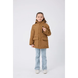 Kız Çocuk Taba Kürklü Su ve Rüzgar Geçirmez Kapüşonlu 3 Kışlık Mont & Kaban & Parka FMPÇ-110-K