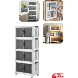 Çok Amaçlı Kapaklı Portatif Istiflenebilir Tekerlekli Organizer Dolap 4 Lü Beyaz