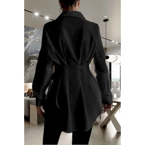 Kadın Belden Oturtmalı Pileli Tunik Siyah Gömlek