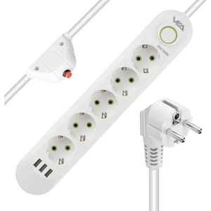 VA-21562 5'li 3 USB'li 1.5 Metre Akım Korumalı Priz Beyaz