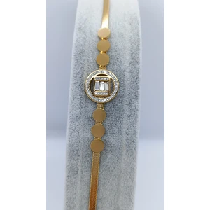 Netice Öylek Italyan Yassı Zincirli Zirkon Taşlı Vip Modeli Çelik Bileklik(17+5 Cm)