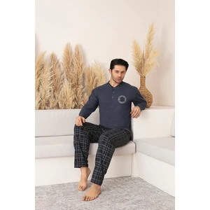 Erkek Uzun Kol (Mevsimlik) Patlı Yaka Alt Ekose Pijama Takımı