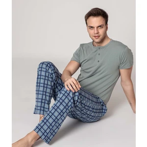 Erkek Ekose Desen 3 Düğmeli Bisiklet Yaka Modal Yazlık Kısa Kol Cepli Pijama Takımı