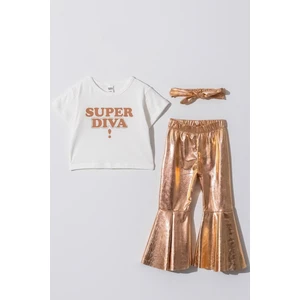 Kız Çocuk Pamuklu Crop T-Shirt Parlak Gri Ispanyol Paça Alt-Üst Takım